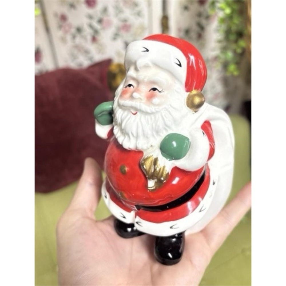 Vintage 50's Lefton Christmas Large 5 1/2" Santa With Toy Bag Planter 3404 Japan